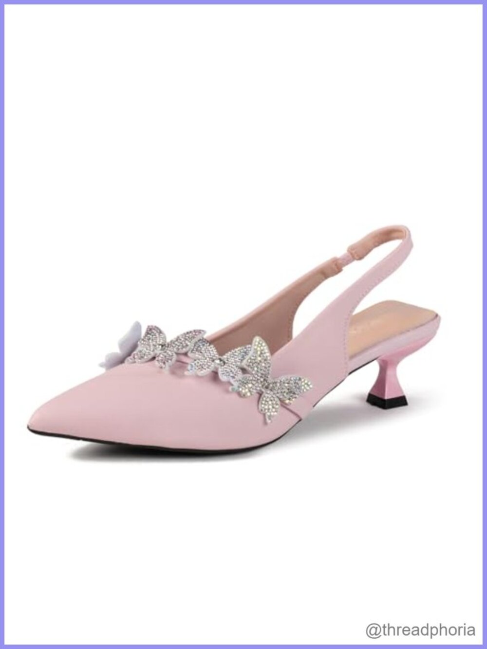 Rhinestone Butterfly Slingback Kitten Heels Pointed Toe Dress Shoes